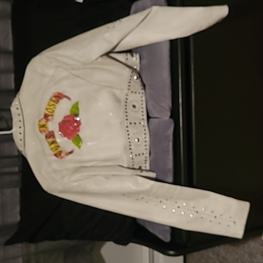 Womens Distressed white leather jacket - Picture 3 of 4